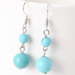 Turquoise Natural Stone Gemstone Round Beaded Healing Dangle Earrings